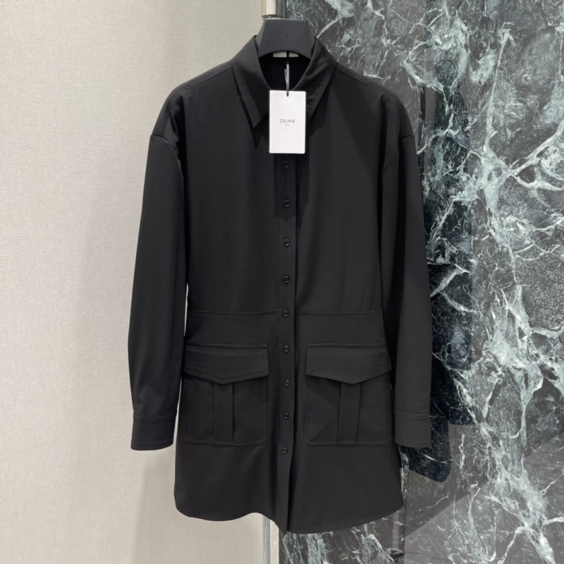 Женское шерстяное платье с воротником и карманами Celine
