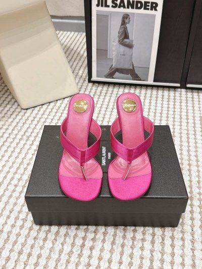 Женские сандалии Saint Laurent с золотым логотипом