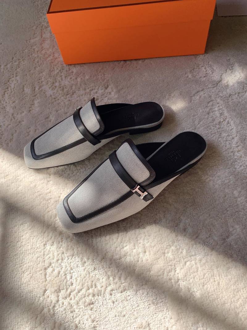 Мюли Hermès серые с черной отделкой