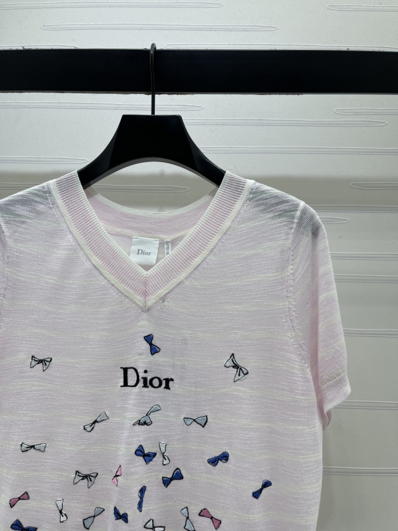 Вязаный топ V-образным вырезом с бантами Dior