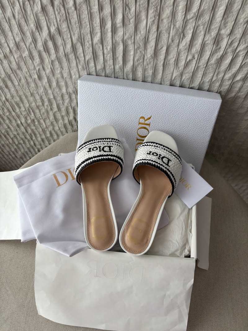 Мюли женские вязаные белые с логотипом Dior