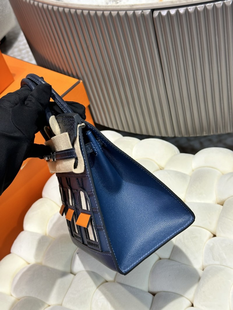 Синяя сумка в форме домика с окнами Hermès