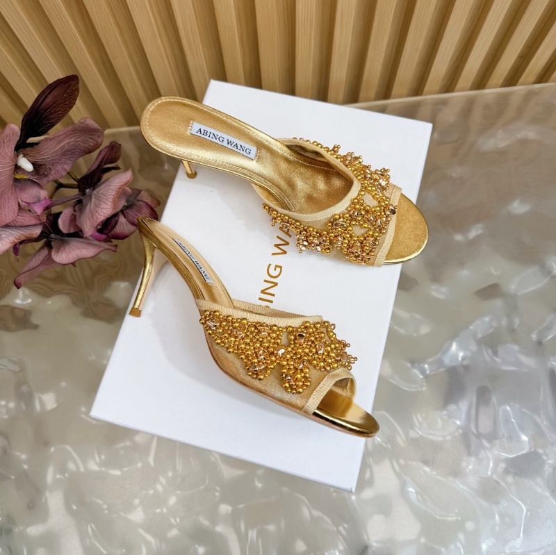 Женские мюли золотые с отделкой из бисера и кристаллов Без бренда