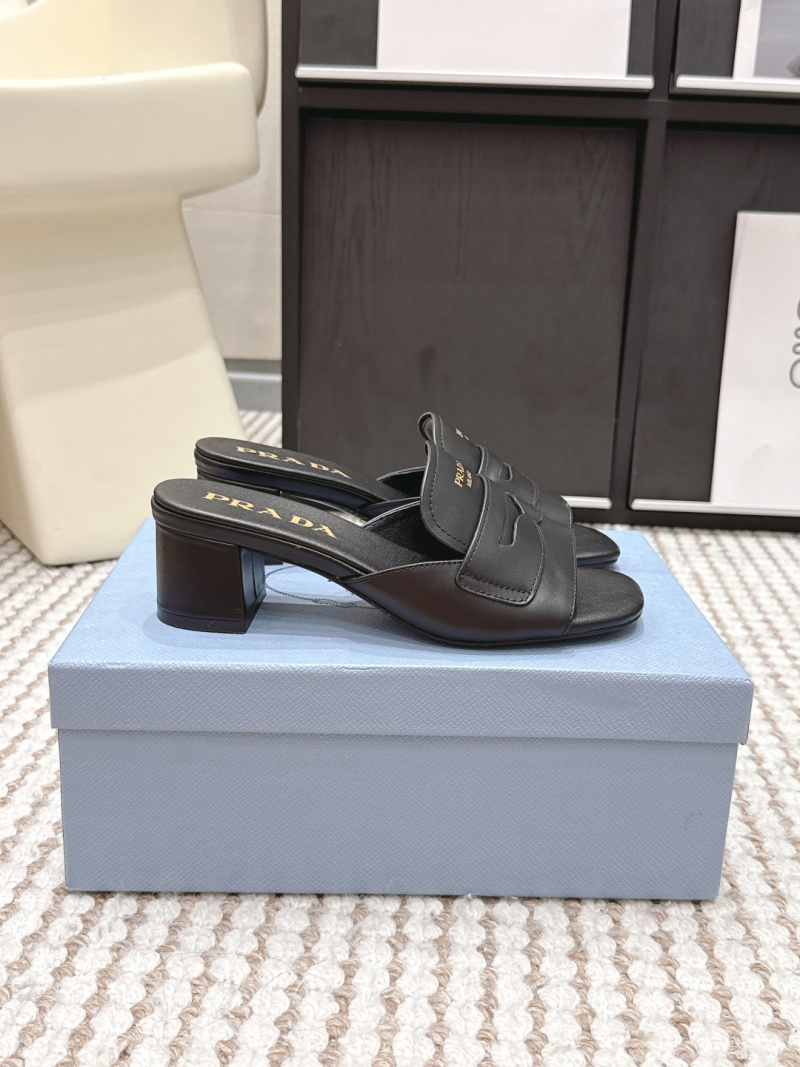 Черные кожаные шлепанцы Prada Milano на низком каблуке