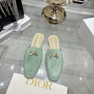 Женские замшевые мюли Dior с золотистым бантом