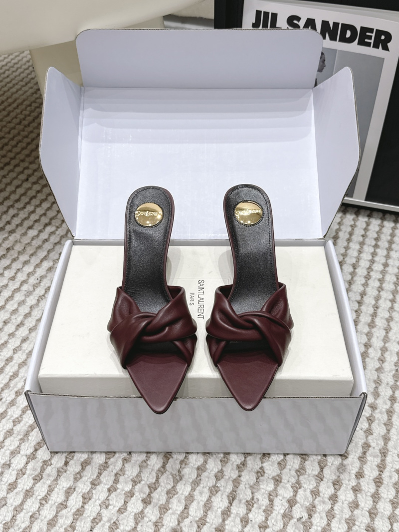 Женские мюли Saint Laurent с бантом и золотой фурнитурой