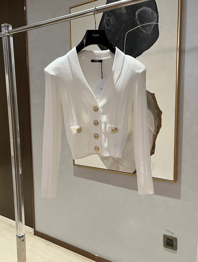 Белый вязаный кардиган с золотыми пуговицами Balmain
