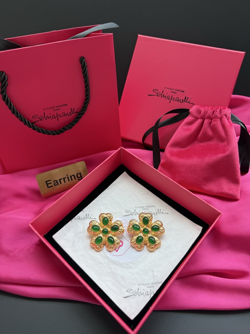 Серьги в форме цветка с зелеными камнями Schiaparelli