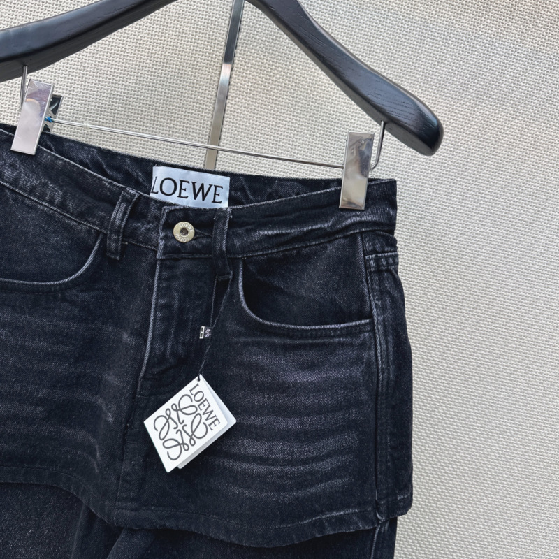Джинсы женские с двойным поясом и логотипом Loewe