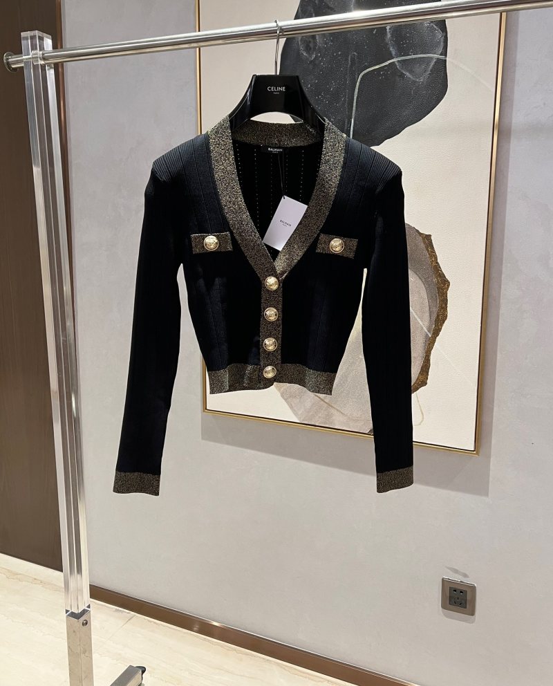 Женский черный кардиган с золотой отделкой Balmain