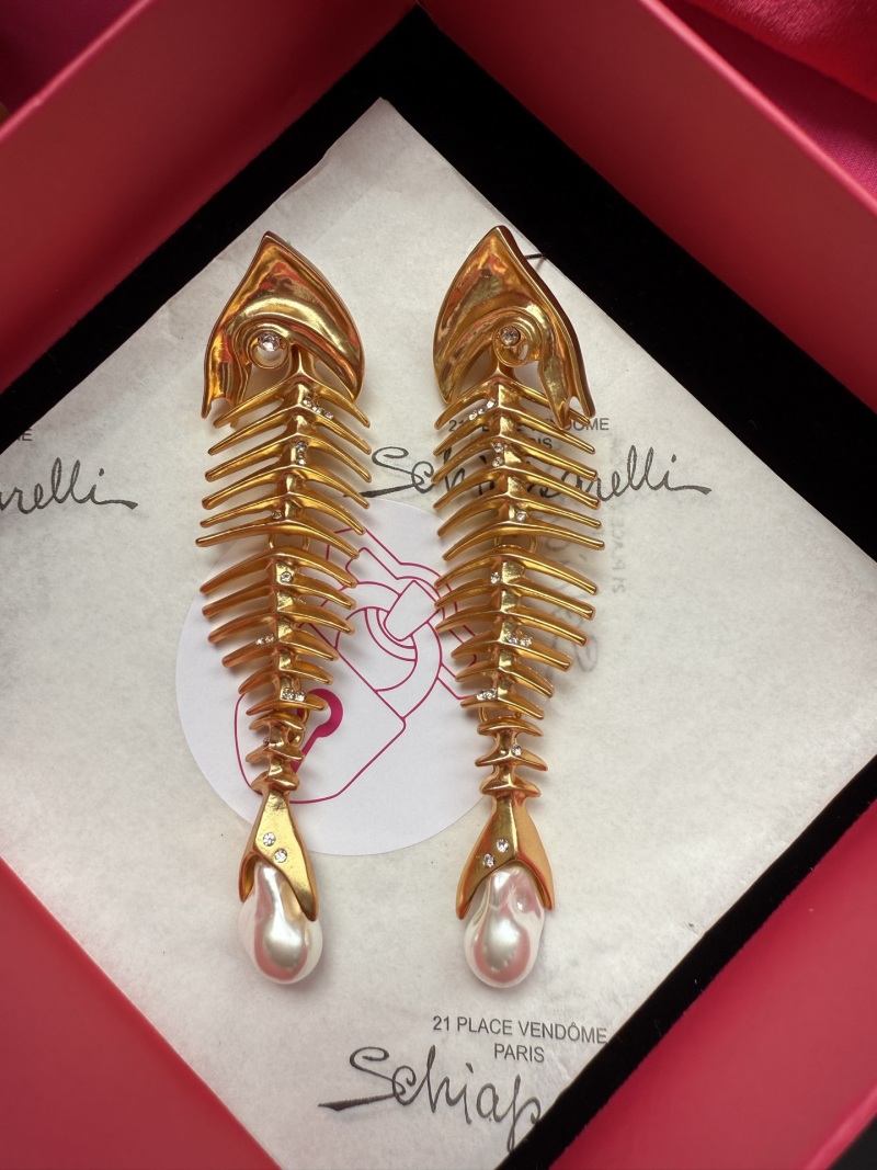 Серьги в виде скелета рыбы с жемчугом Schiaparelli