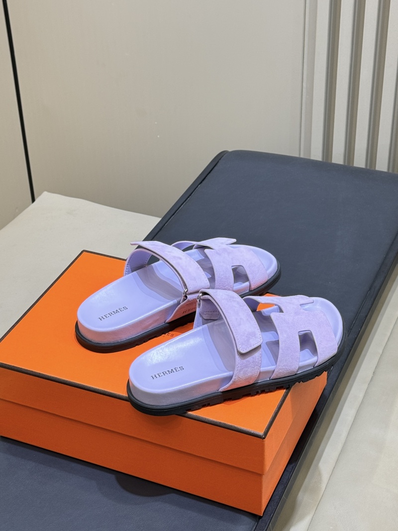 Босоножки Hermes H-образные, фиолетовый замш Hermès