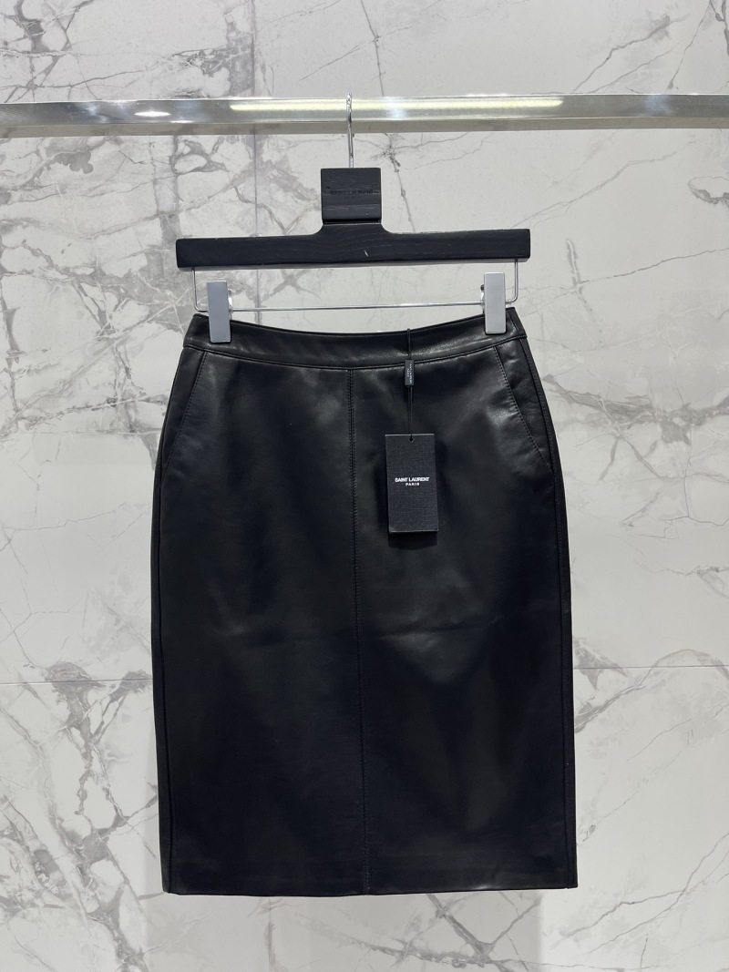 Юбка кожаная Saint Laurent черная