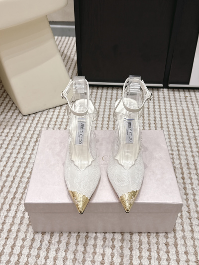 Женские туфли на каблуке Jimmy Choo, белые с золотым носком