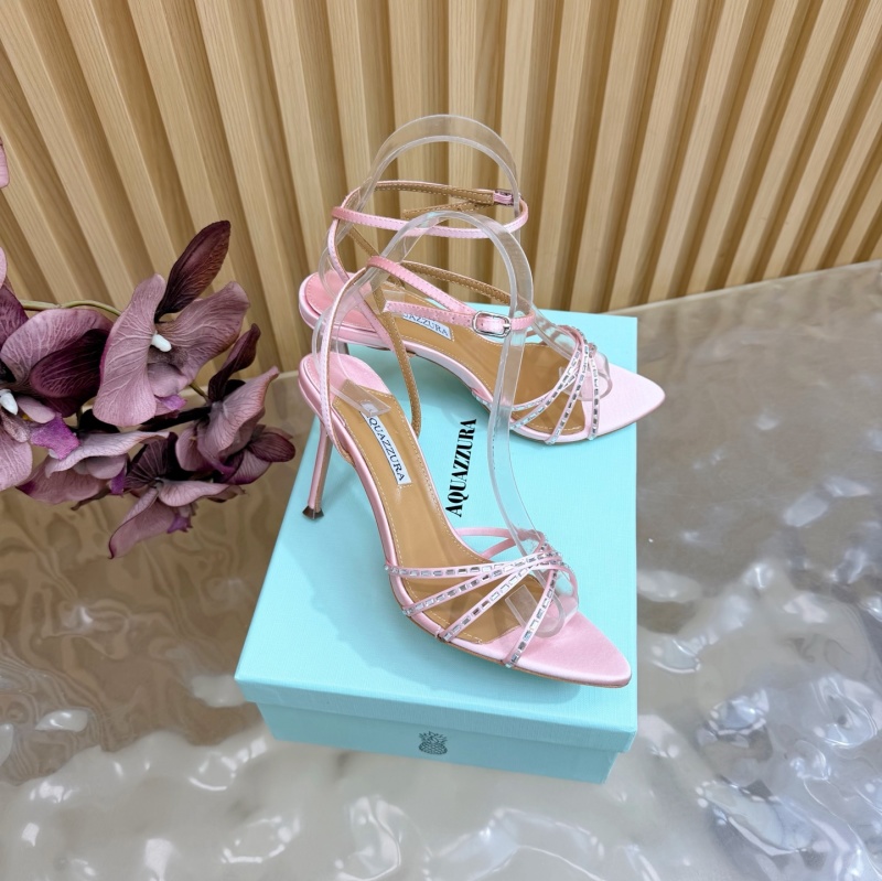 Женские розовые босоножки AQUAZZURA на шпильке с кристаллами