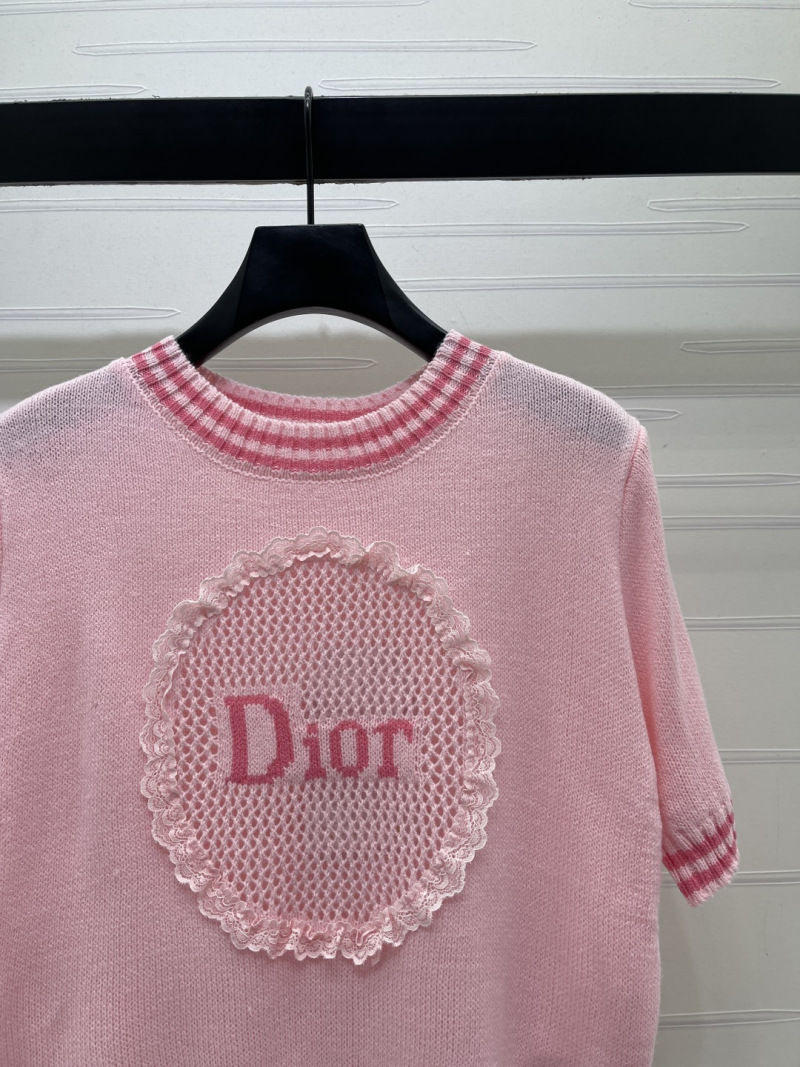 Розовая вязаная футболка с овальной вышивкой Dior