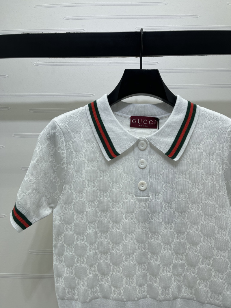 Женский вязаный джемпер с воротником поло и коротким рукавом Gucci