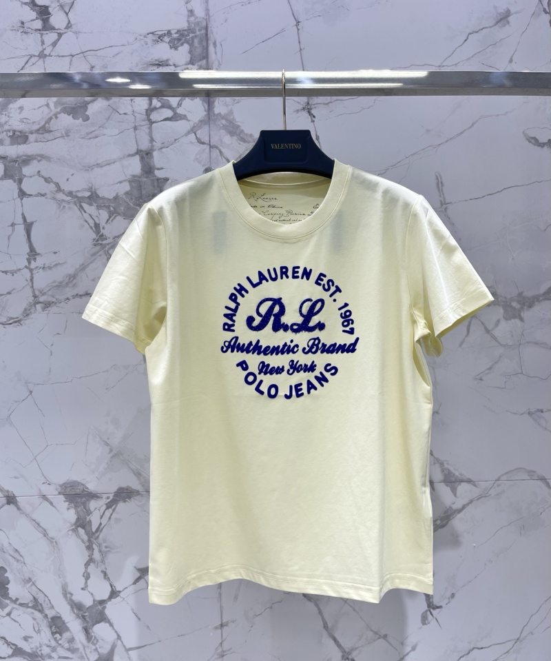 Жёлтая футболка с бархатным принтом и декором Ralph Lauren