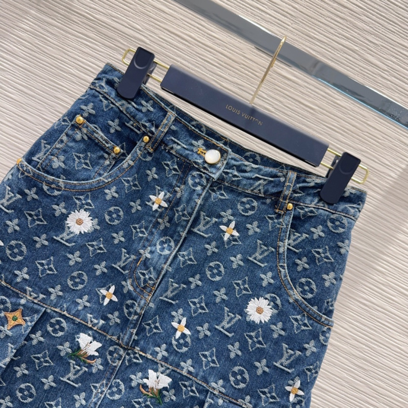 Джинсовая юбка с цветочной вышивкой Louis Vuitton