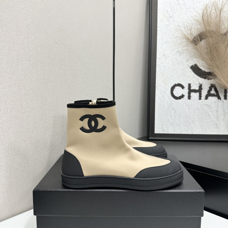 Ботильоны женские из ткани с логотипом и резиновой подошвой Chanel
