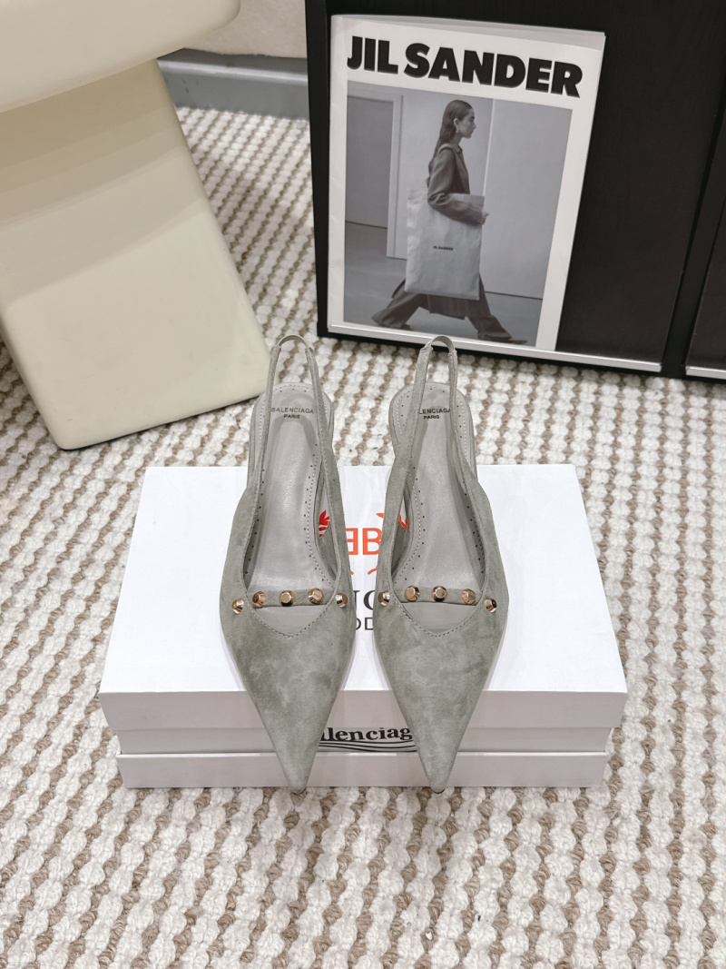 Женские босоножки на высоком каблуке, серые, с золотыми заклепками Balenciaga