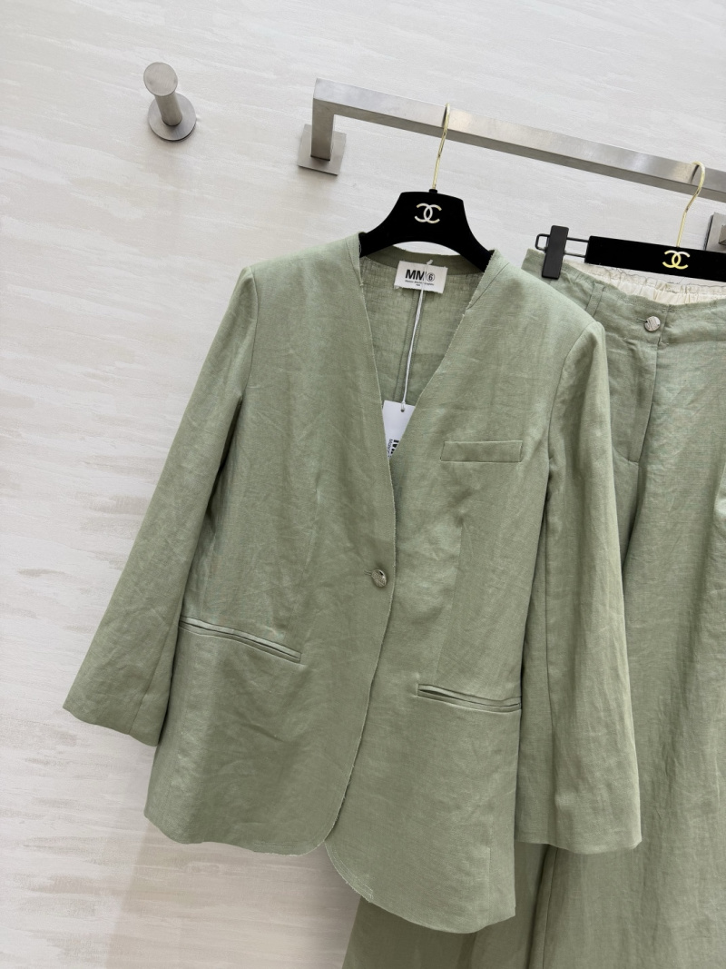 Льняной женский костюм MM6: пиджак без ворота и широкие брюки MM6 Maison Margiela