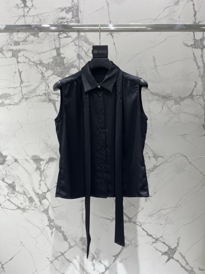 Женская черная атласная блузка без рукавов Versace