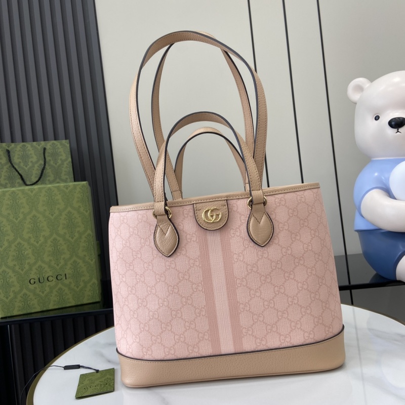 Сумка-тоут Gucci розовая с бежевыми вставками