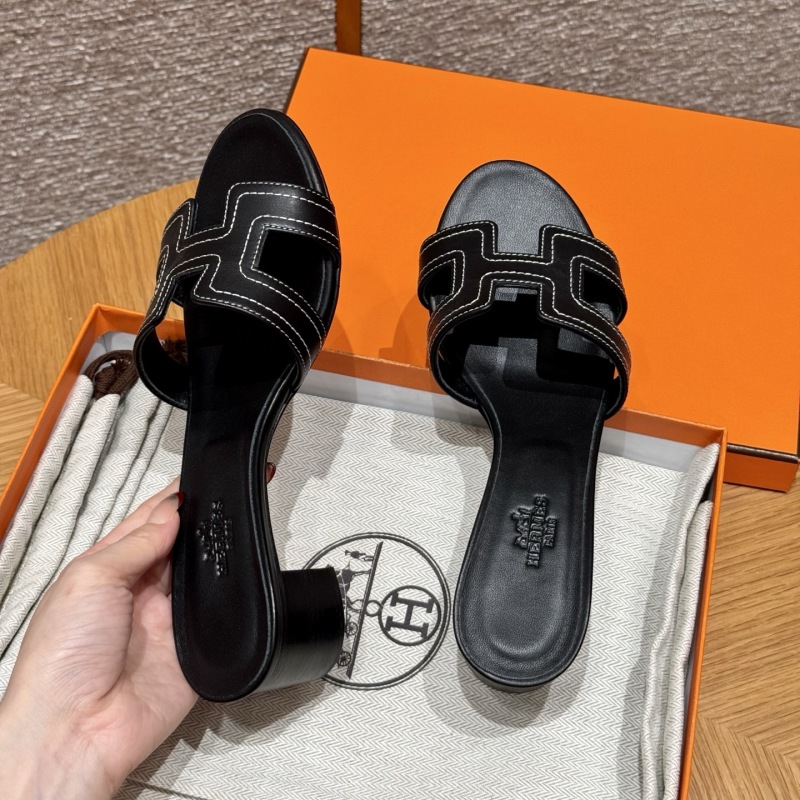 Черные кожаные женские сандалии Hermès Oran