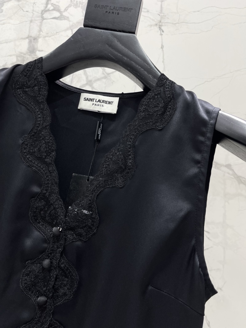 Топ из ацетата с кружевом Saint Laurent