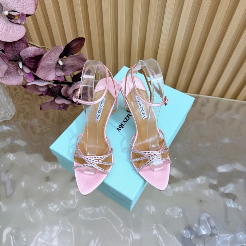 Женские розовые босоножки AQUAZZURA на шпильке с кристаллами