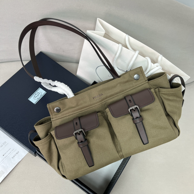 Сумка Prada из холста с коричневыми вставками