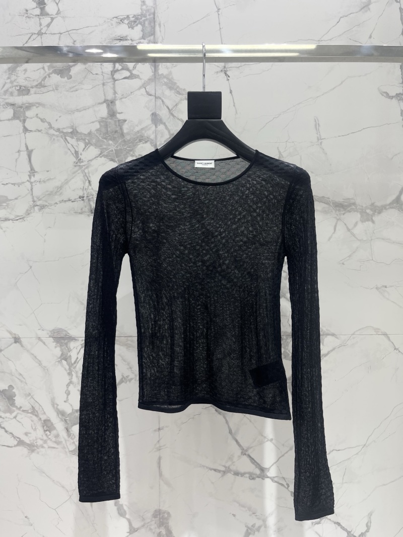 Блузка с длинным рукавом из сетчатой ткани Saint Laurent