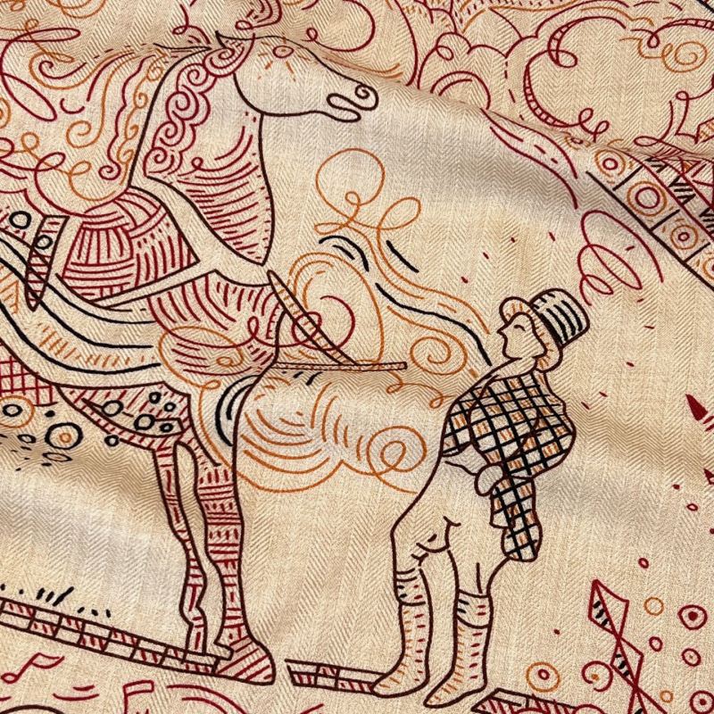 Шарф Hermès дизайнерский с принтом «Dimitri Rybaltchenko», кирпичный