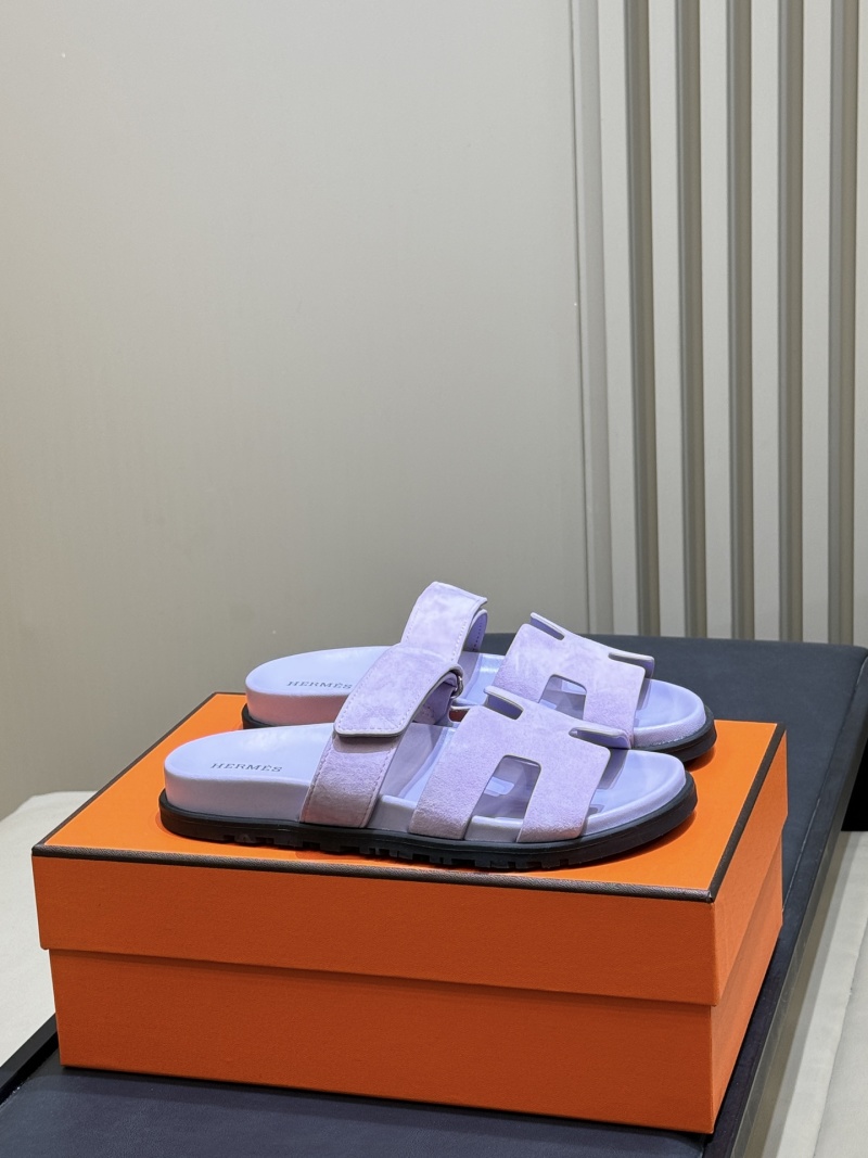 Босоножки Hermes H-образные, фиолетовый замш Hermès