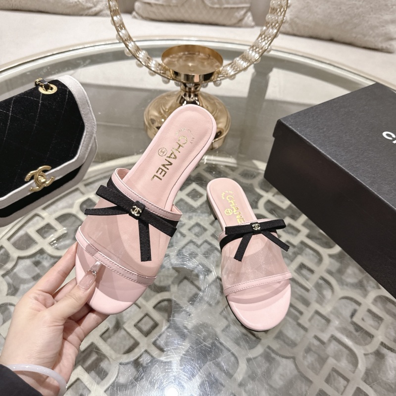 Женские мюли розовые сетчатые с бантом Chanel