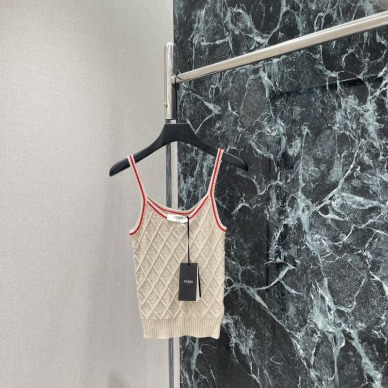 Ажурный топ бежевого цвета с контрастной окантовкой Fendi