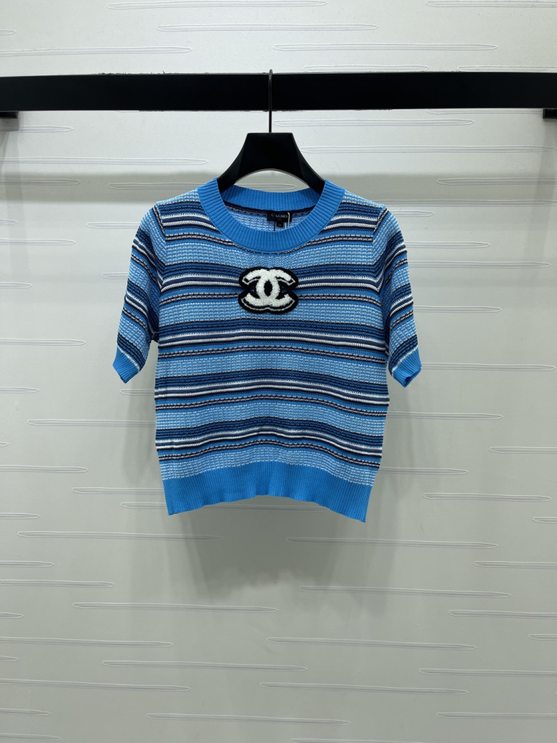 Женский вязаный короткий топ в полоску Chanel