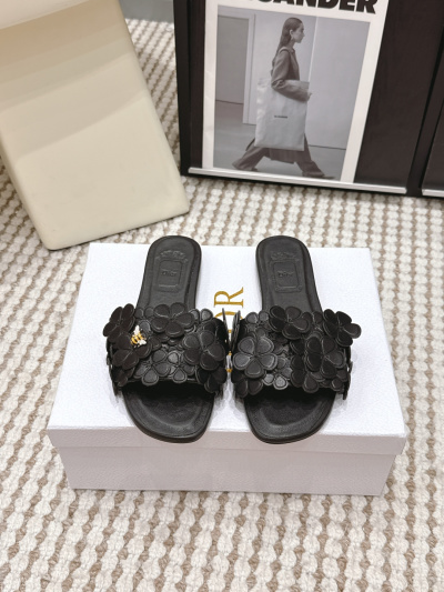 Женские кожаные сланцы Dior с цветочным декором