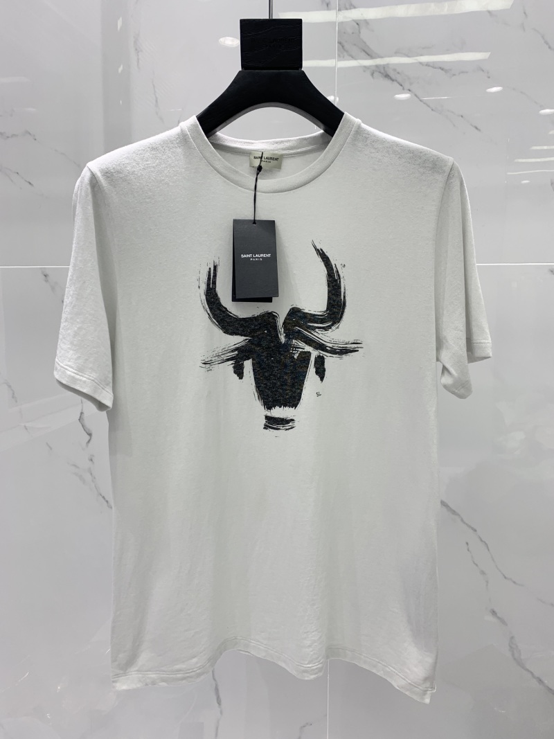 Белая футболка с принтом быка Saint Laurent