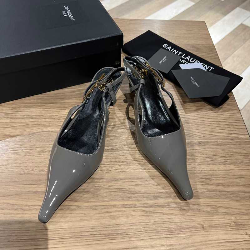 Босоножки Saint Laurent серые с острым носком