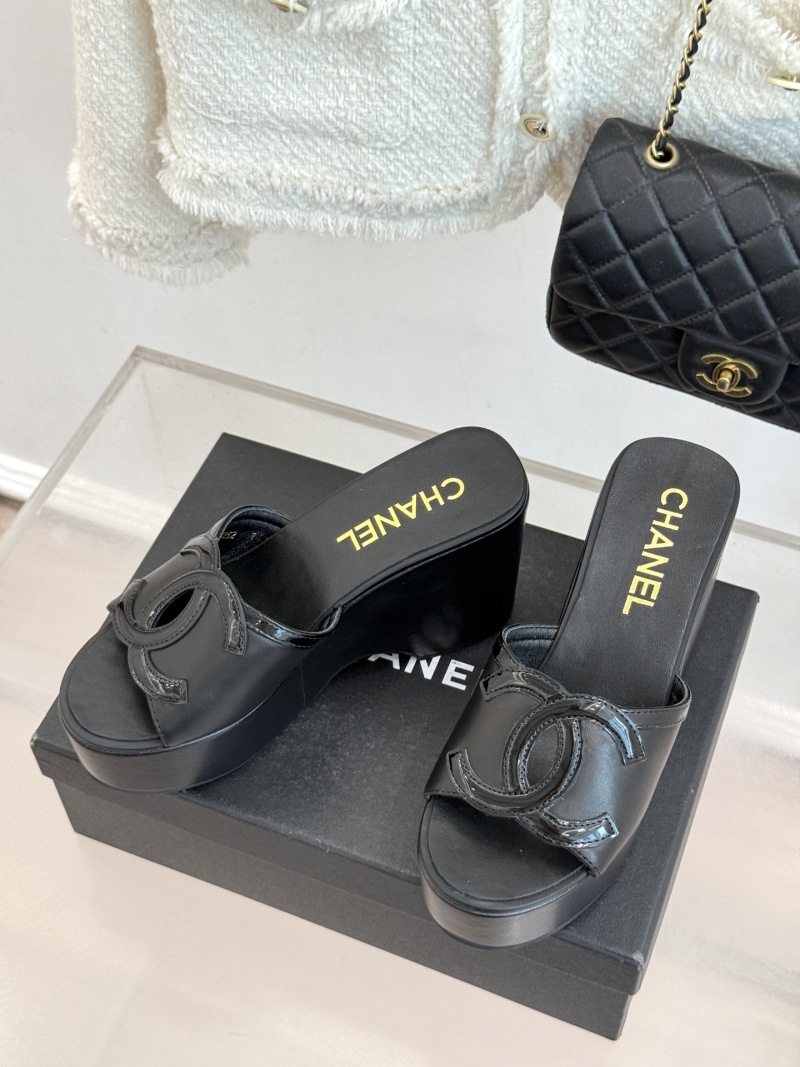Женские черные кожаные мокасины на высокой платформе Chanel