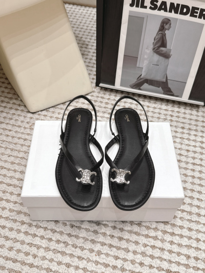 Черные кожаные сандалии Celine с логотипом