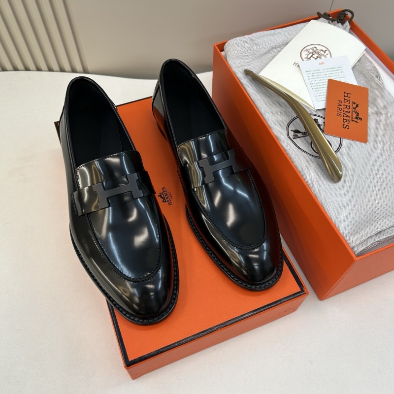 Мужские черные лаковые лоферы Hermes Hermès