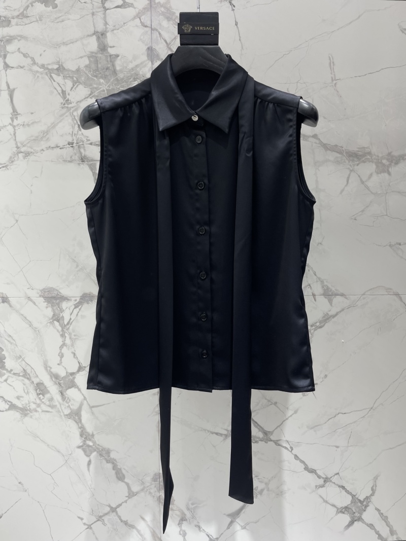 Женская черная атласная блузка без рукавов Versace