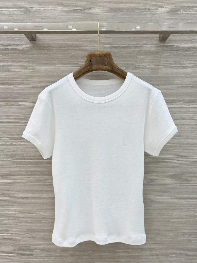 Белая женская футболка с коротким кроем Saint Laurent