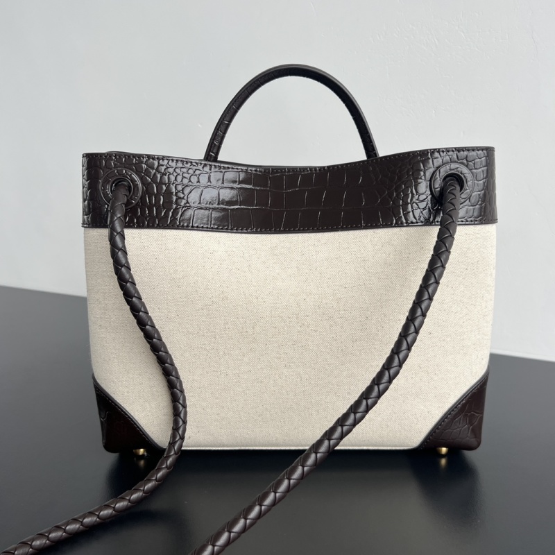 Сумка с крокодиловой текстурой и тканевым полотном Bottega Veneta