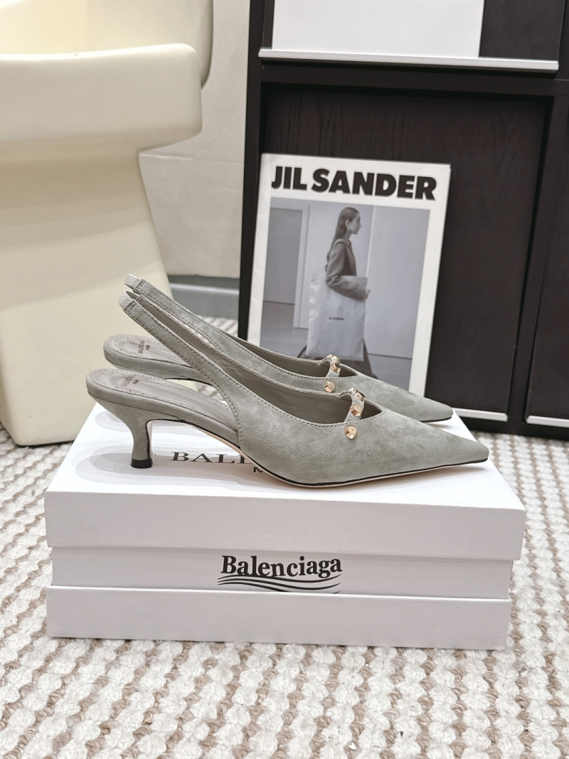 Женские босоножки на высоком каблуке, серые, с золотыми заклепками Balenciaga