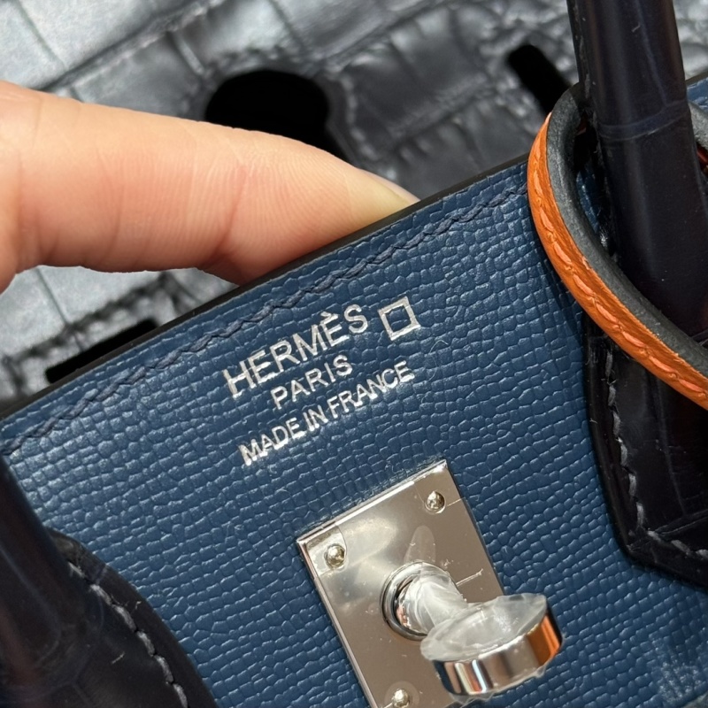 Ручная сумка темно-синяя с контрастными окнами Hermès