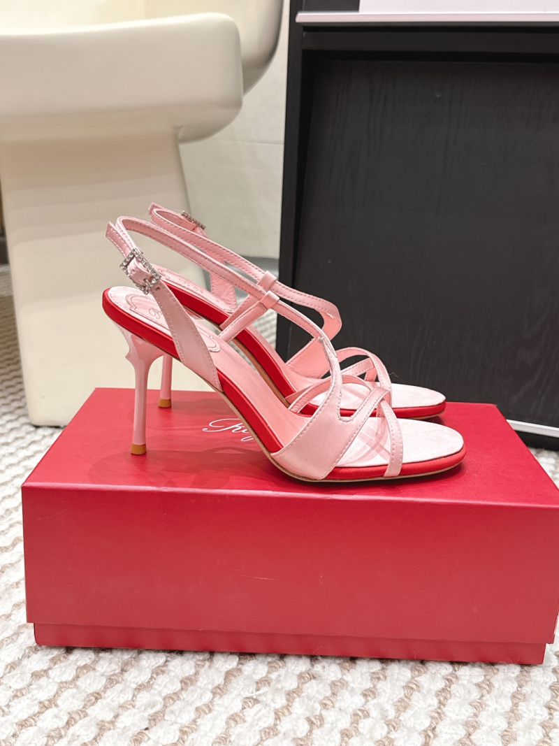 Розовые атласные босоножки Roger Vivier с ремешками